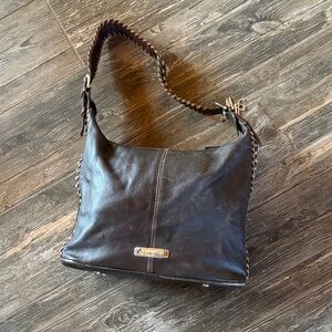 American west Brown Leather Shoulder Bag cow hide one side leather other side
